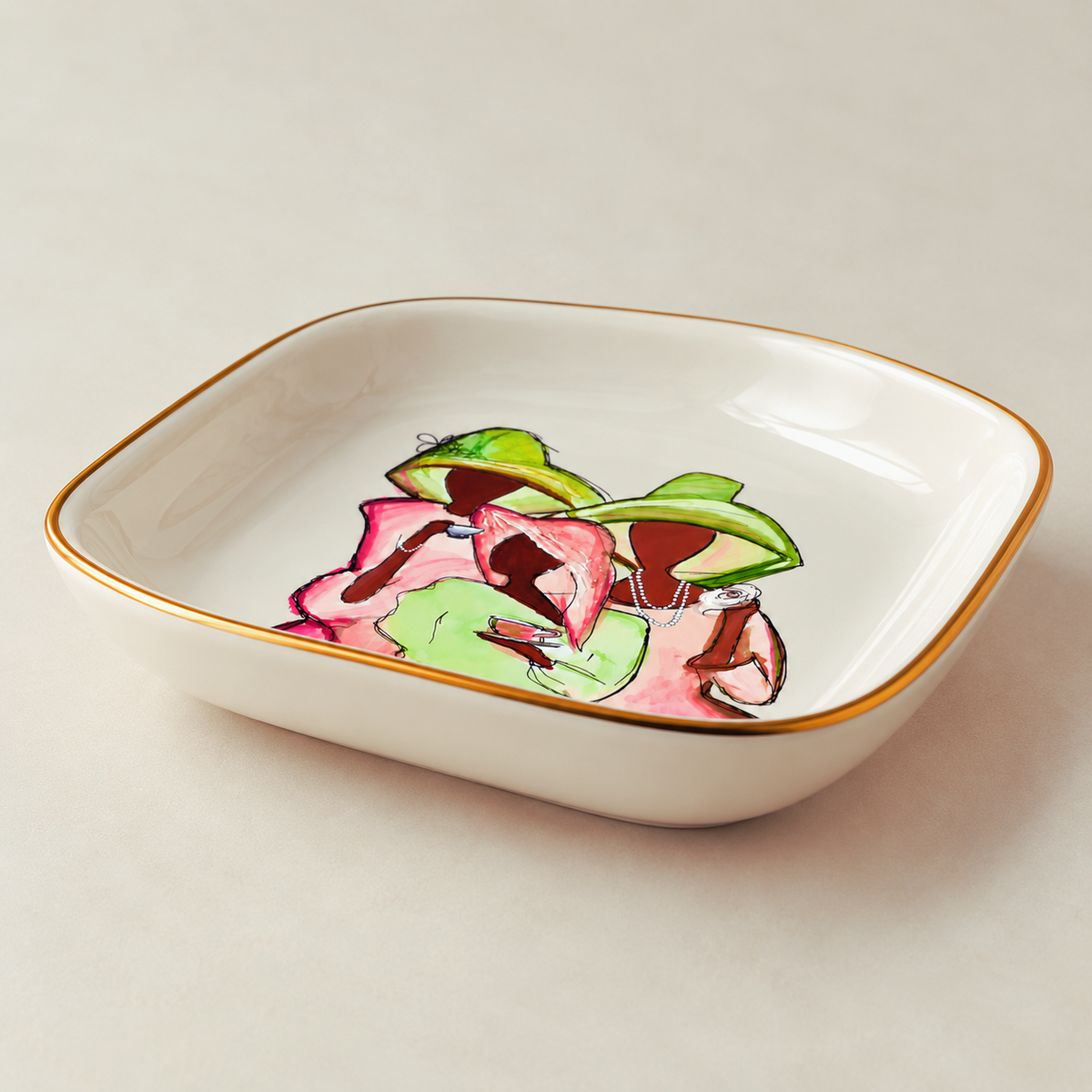 “Ivy Teacups” Ceramic Trinket Dish