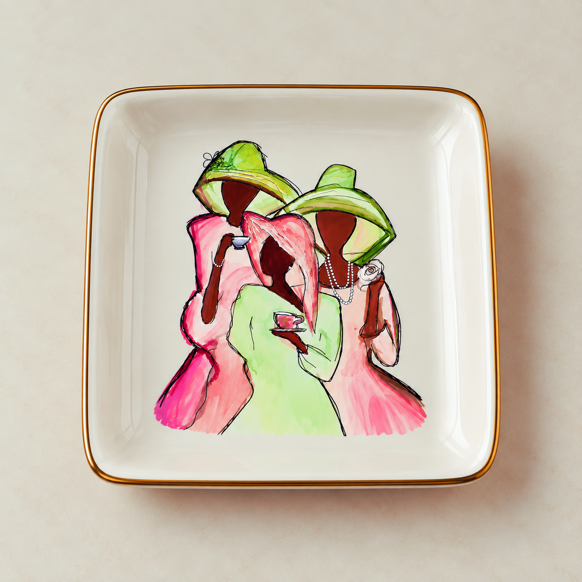 “Ivy Teacups” Ceramic Trinket Dish