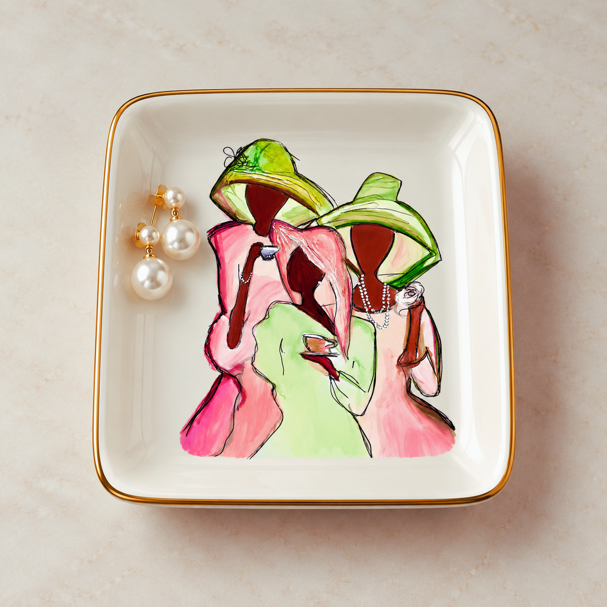 “Ivy Teacups” Ceramic Trinket Dish